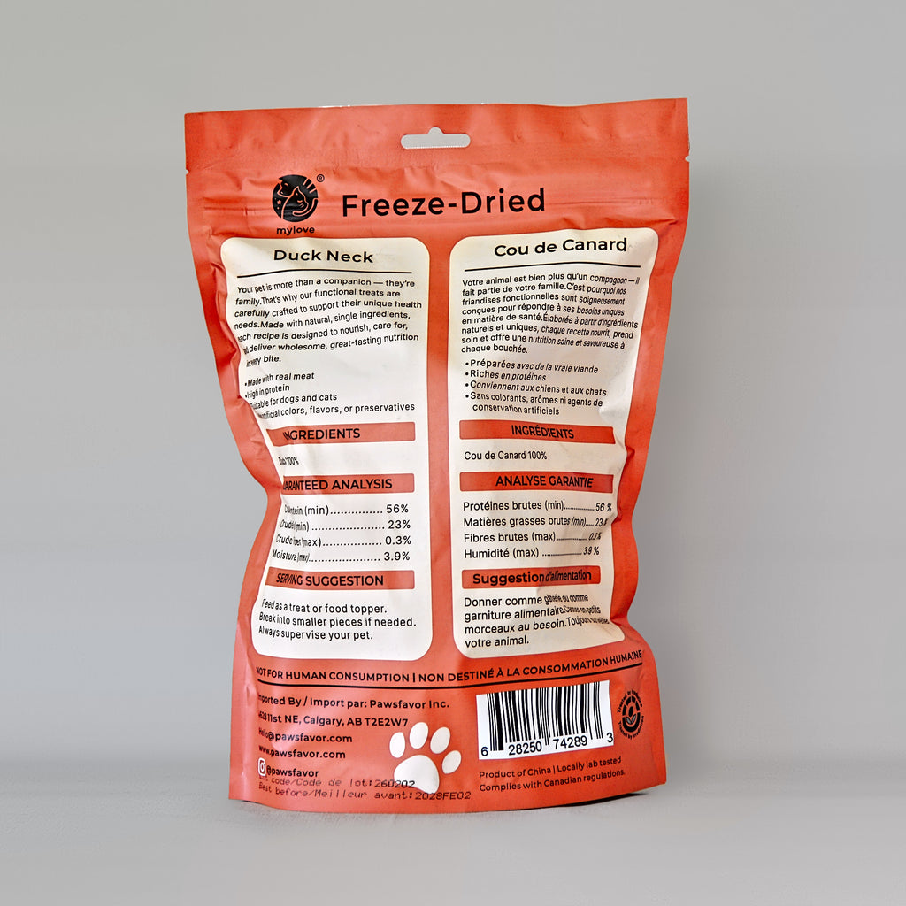 Freeze-Dried Duck Necks for Dogs & Cats – 340 g
