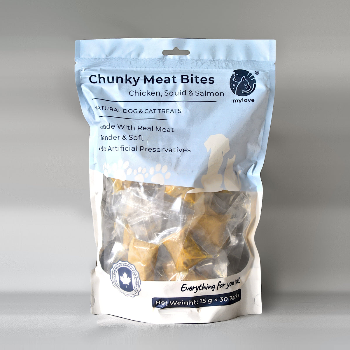 Chunky Meat Bites Chicken, Squid & Salmon for Dogs & Cats – 30 × 15 g