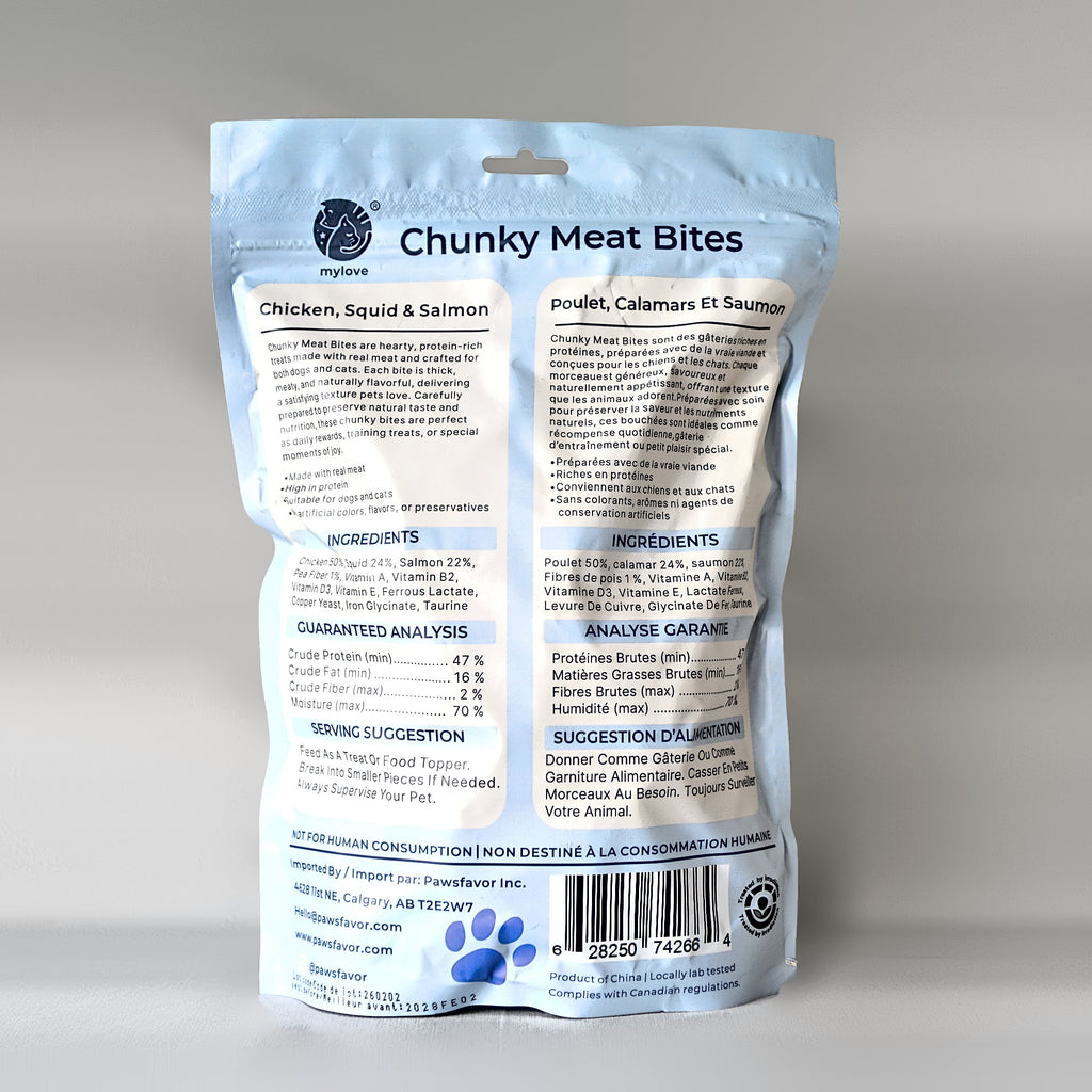 Chunky Meat Bites Chicken, Squid & Salmon for Dogs & Cats – 30 × 15 g