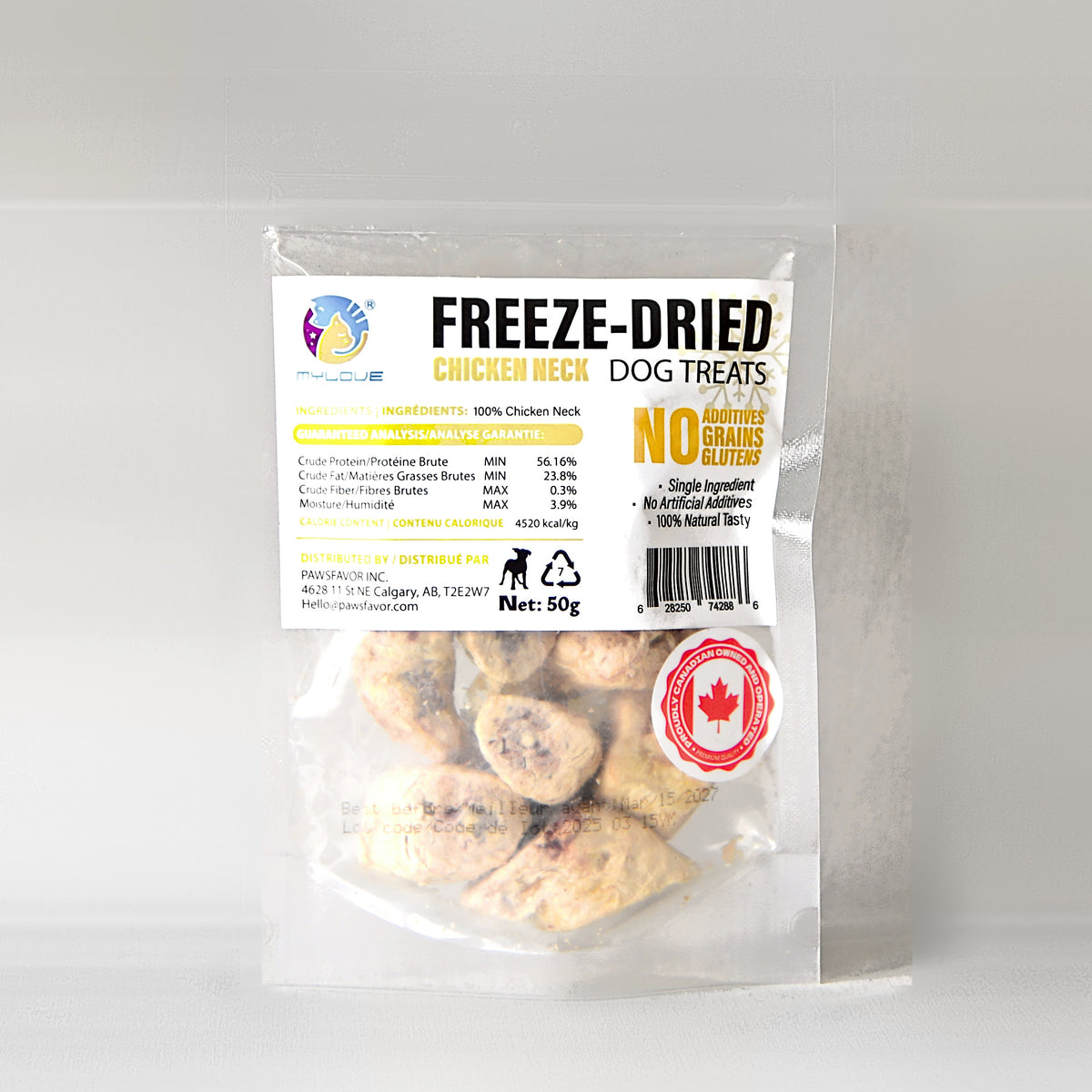 Freeze-Dried Chicken Neck Pieces for Dogs & Cats – 50 g